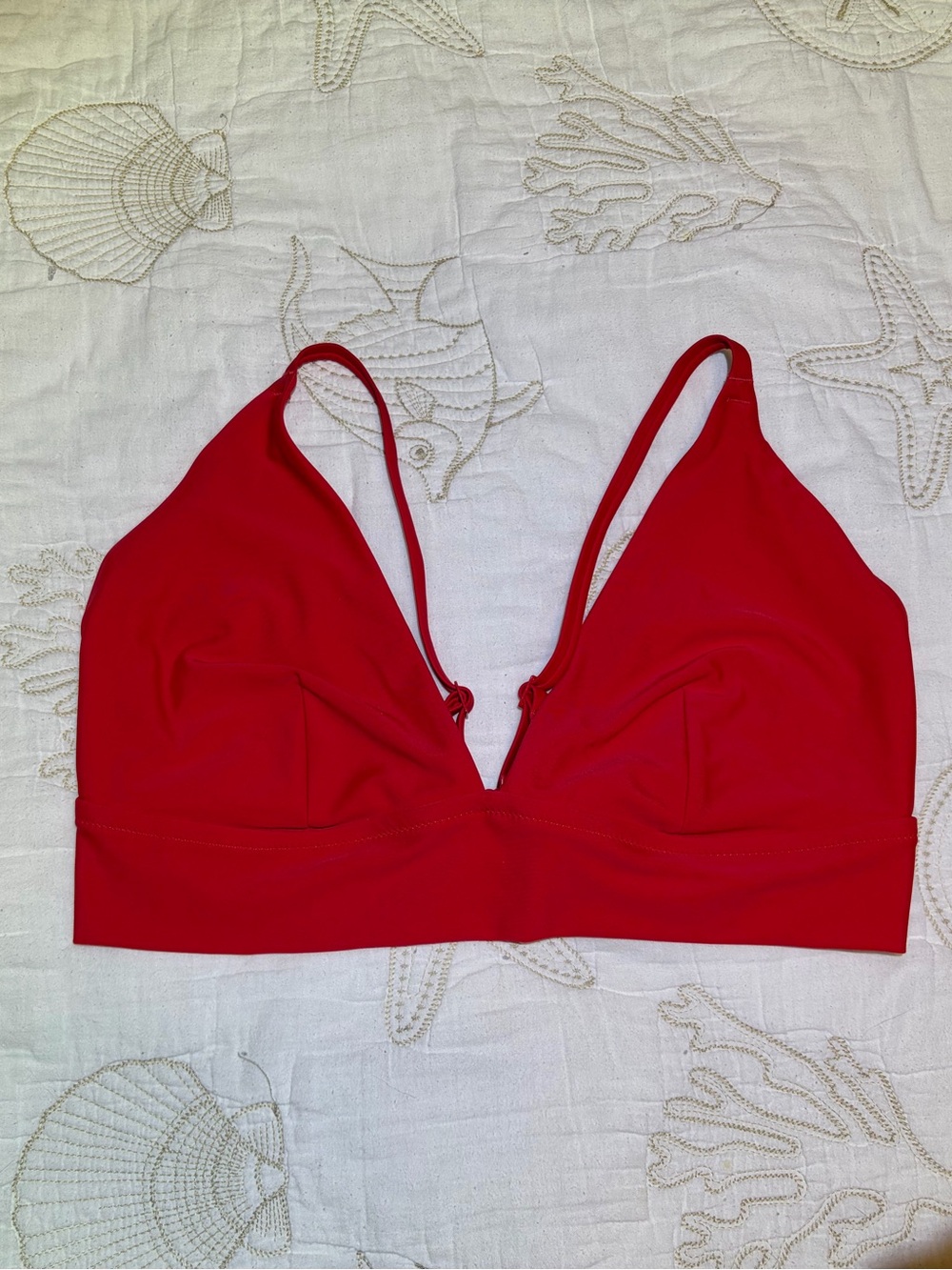 Aerie Shiny Candy Apple Red Red Fitted Bikini Top With Adjustable Straps. L / XL